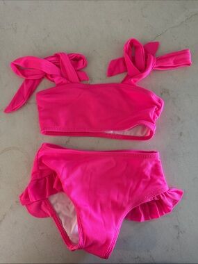 Amazon Kids Neon Pink Ruffle Bikini Set